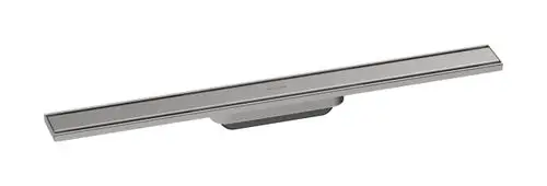 Duschrinne aus Edelstahl mit gebürsteter Oberfläche, konzipiert für die Montage im Badezimmer. Produkt von Hansgrohe für moderne Duschbereiche.